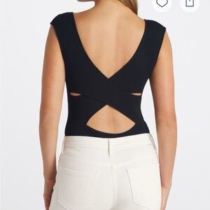 Lush Meadow cross back Black Sleeveless Ribbed Bodysuit L